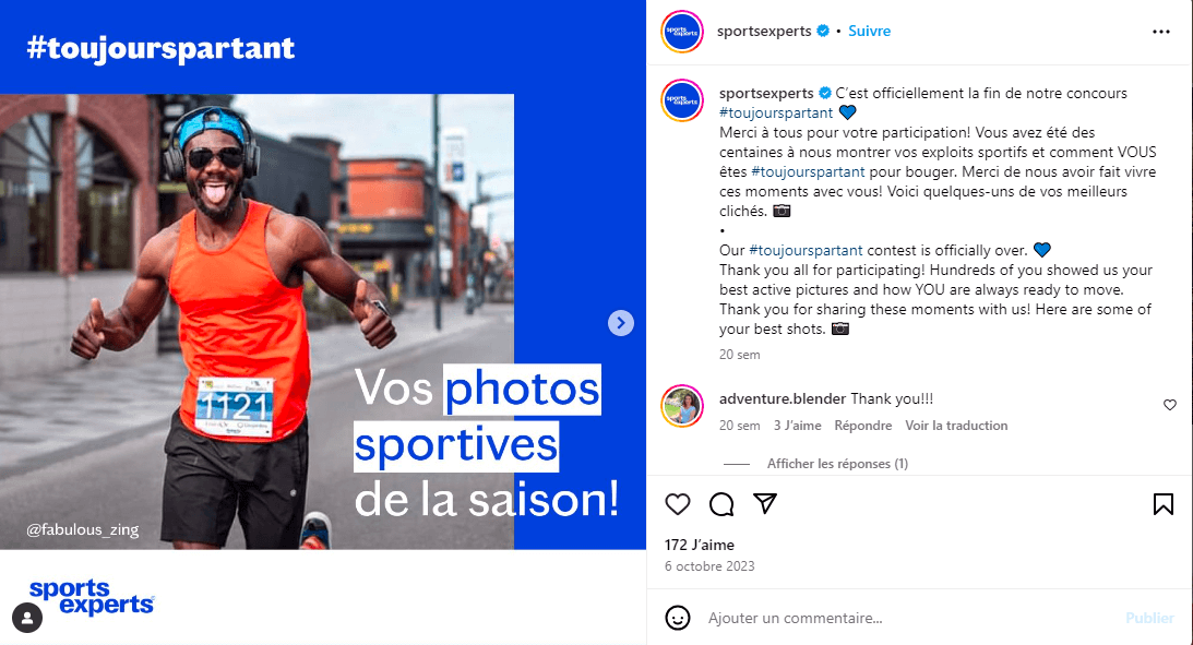 Sport expert fait participer sa communauté sur Instagram