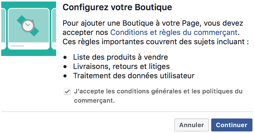configurer boutique Facebook