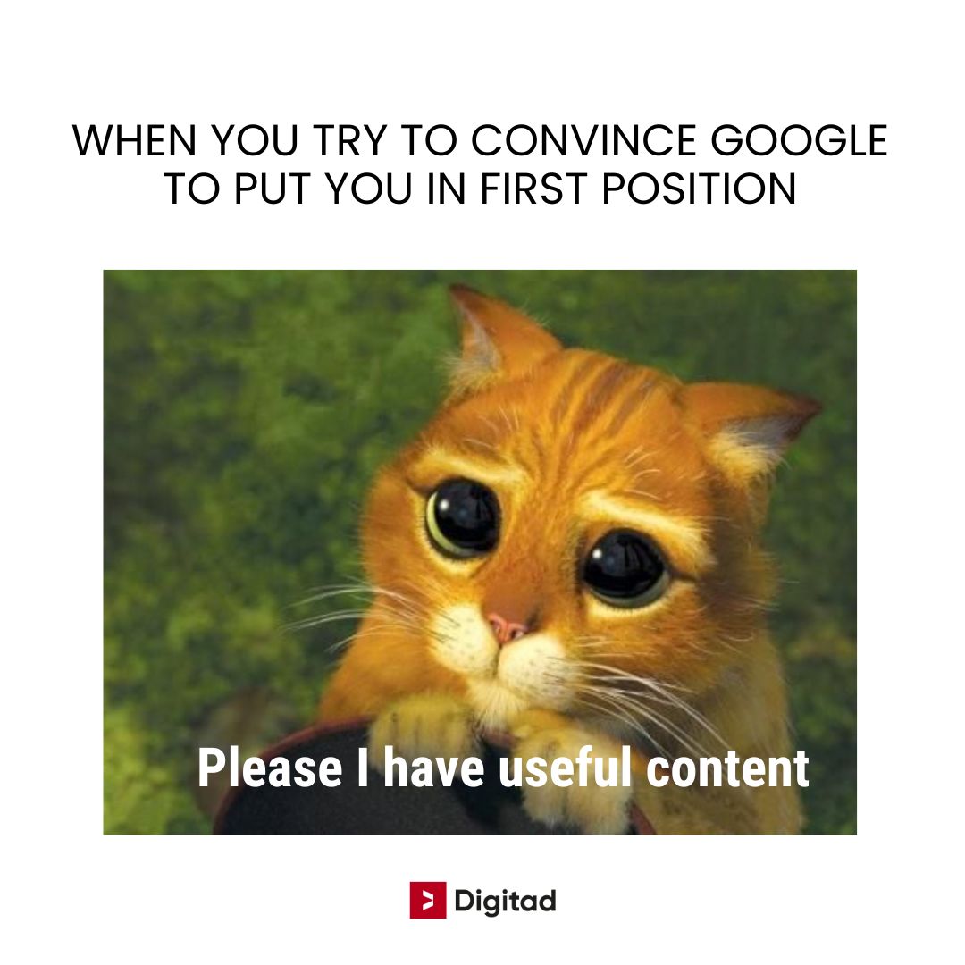 Meme useful content SEO "When you try to convince Google to put you in first position"