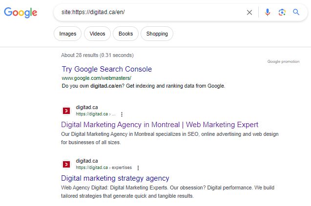 SERP results on Google