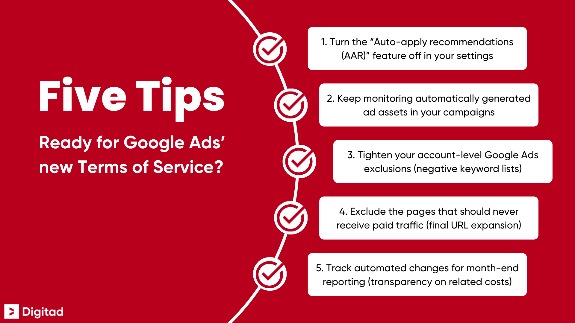 5 tips for businesses running ads since Google Ads changes to new Terms of Service.