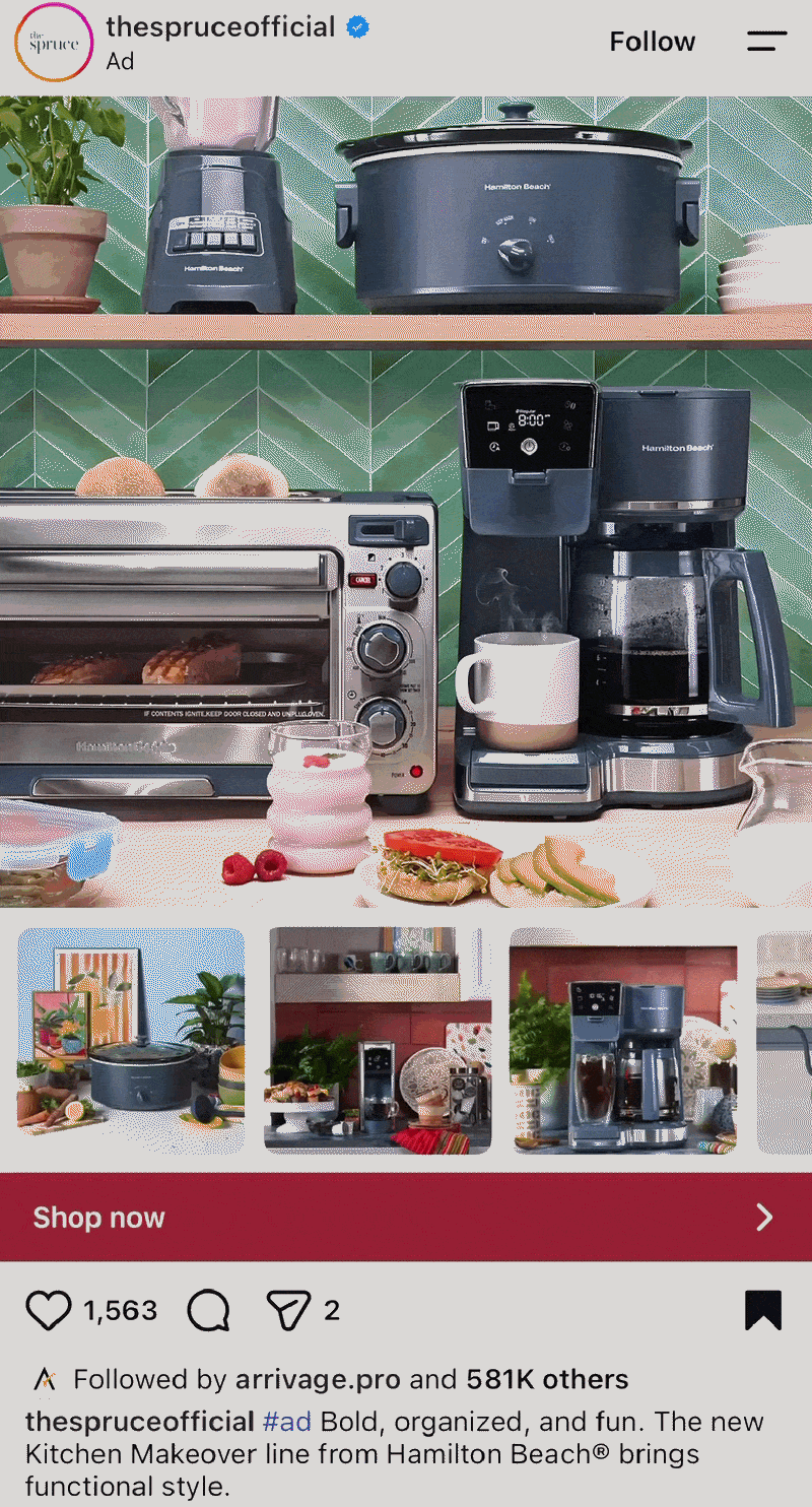 Publicité Instagram Collection de The Spruce présentant un visuel principal et plusieurs produits à explorer.